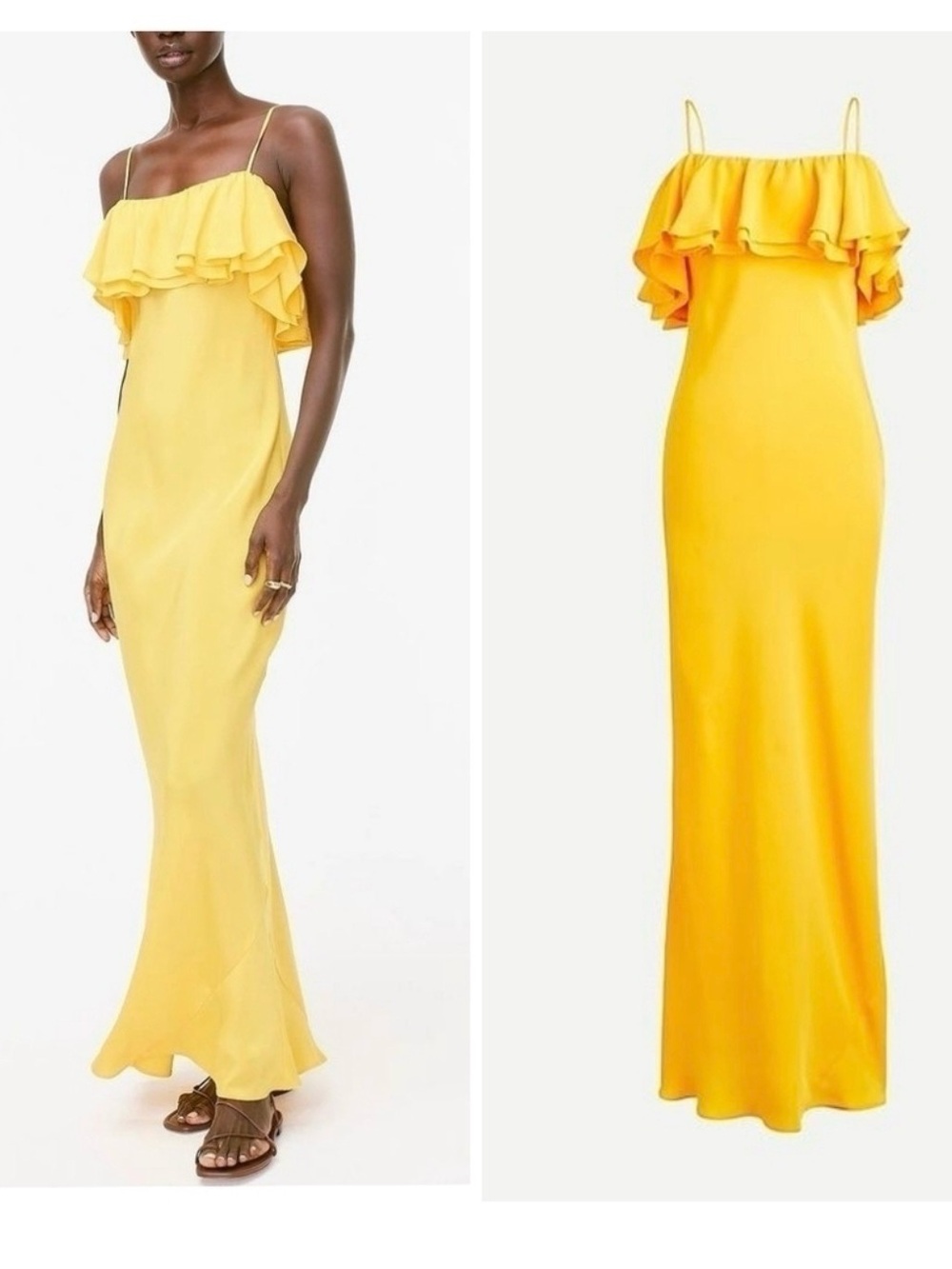 J.Crew Yellow Ruffle Silk Slip Dress